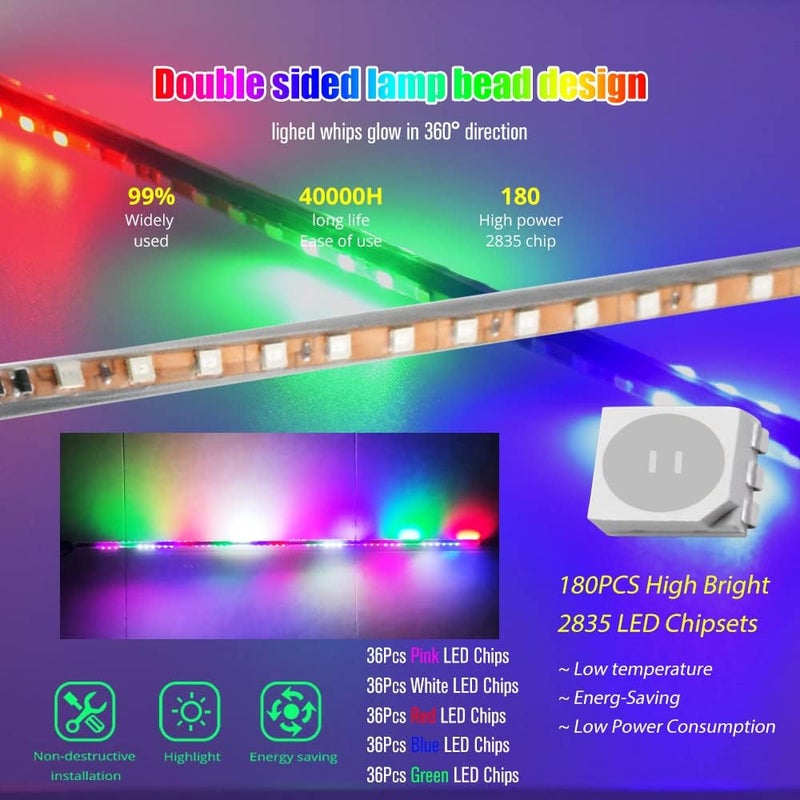 YEORO 2pcs RGB Double LED Strips 270 Auto Strobe LED Antenna Lights Waterproof for UTV, ATV (3.4 FT) - Image 2
